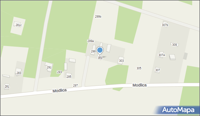 Modlica, Modlica, 301, mapa Modlica
