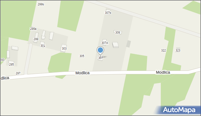 Modlica, Modlica, 307, mapa Modlica