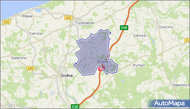 gmina Brojce - powiat gryficki na mapie Targeo