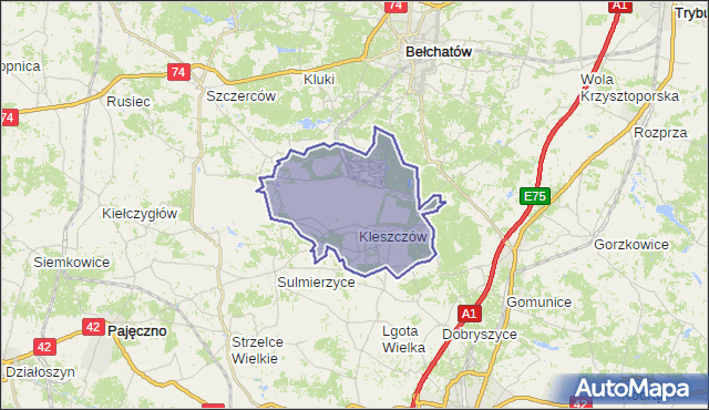 Gmina Kleszczów, powiat bełchatowski, województwo łódzkie na mapie Targeo