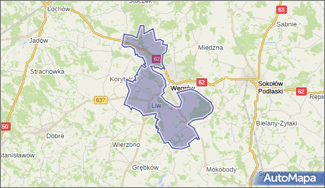 gmina Liw - powiat węgrowski na mapie Targeo