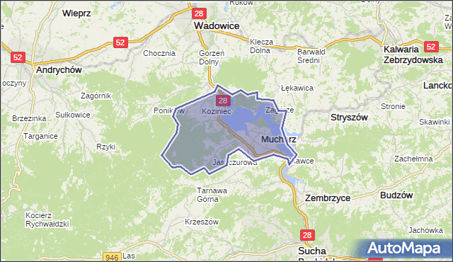 gmina Mucharz - powiat wadowicki na mapie Targeo