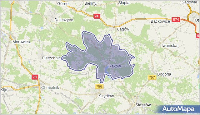 gmina Raków - powiat kielecki na mapie Targeo