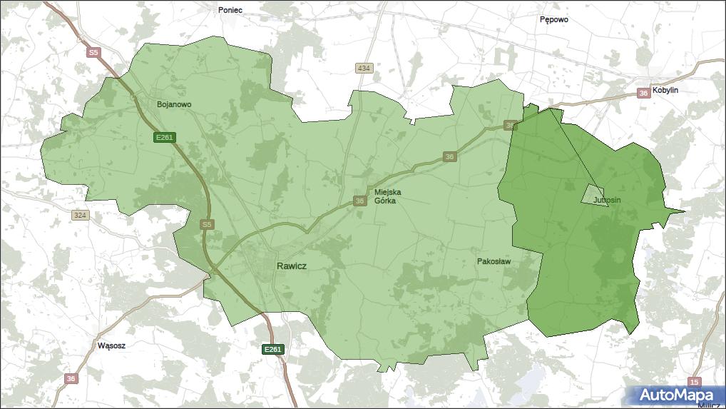Gmina Jutrosin, powiat rawicki, województwo wielkopolskie na mapie Targeo