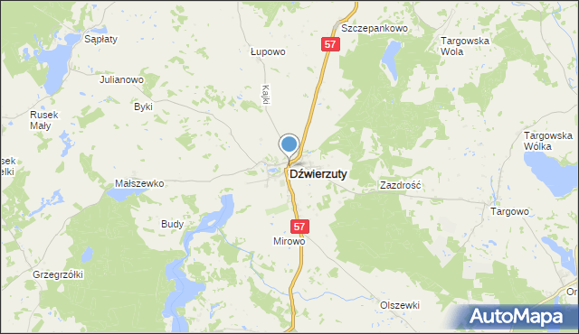 Mapa Dźwierzuty, Dźwierzuty na mapie Targeo