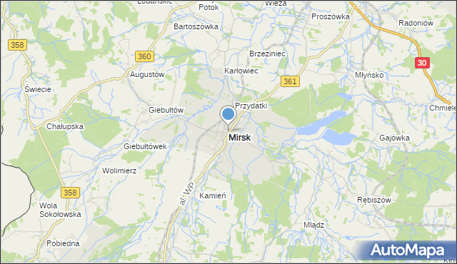 Mapa Mirsk, Mirsk na mapie Targeo