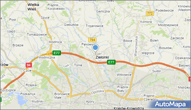Mapa Zielonki, Zielonki powiat krakowski na mapie Targeo