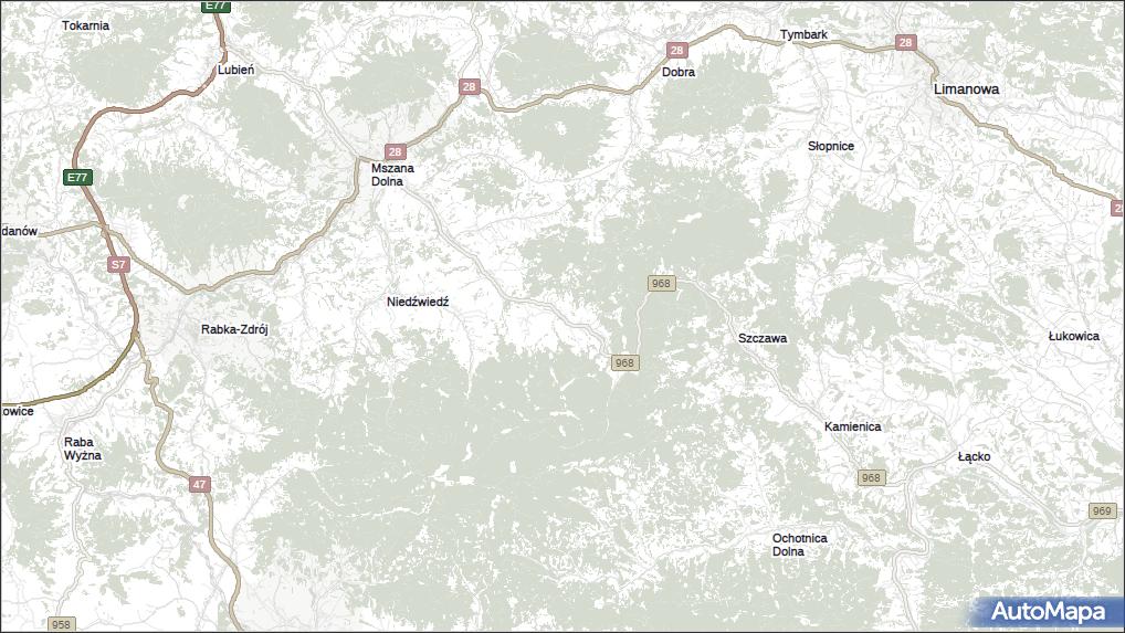 Mapa Lubomierz, Lubomierz gmina Mszana Dolna na mapie Targeo