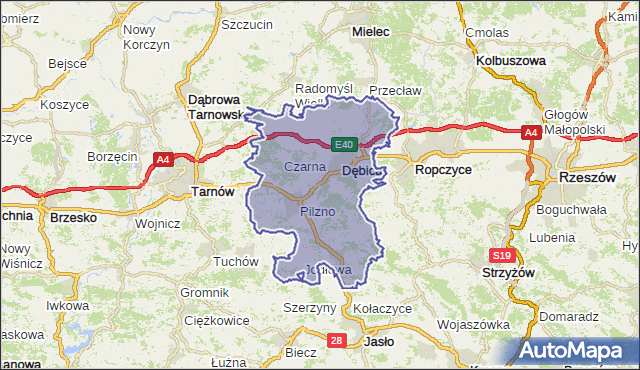 Powiat dębicki, województwo podkarpackie na mapie Targeo