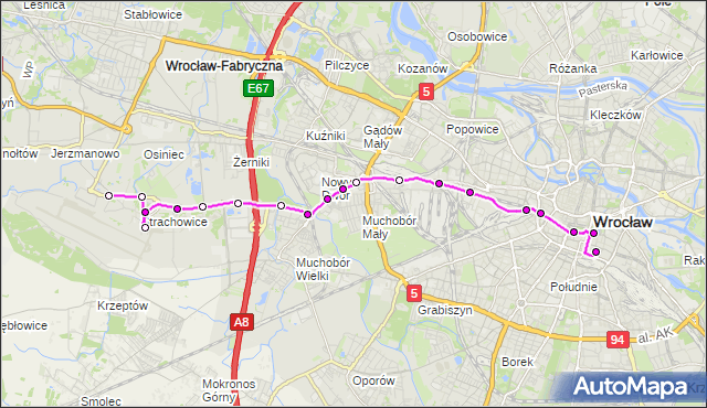Autobus 406 - trasa DWORCOWA - PORT LOTNICZY. MPKWroclaw na mapie Targeo