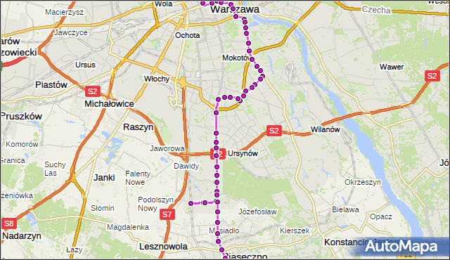Autobus N83 - trasa DW.CENTRALNY - PKP PIASECZNO PS. ZTM Warszawa na mapie Targeo